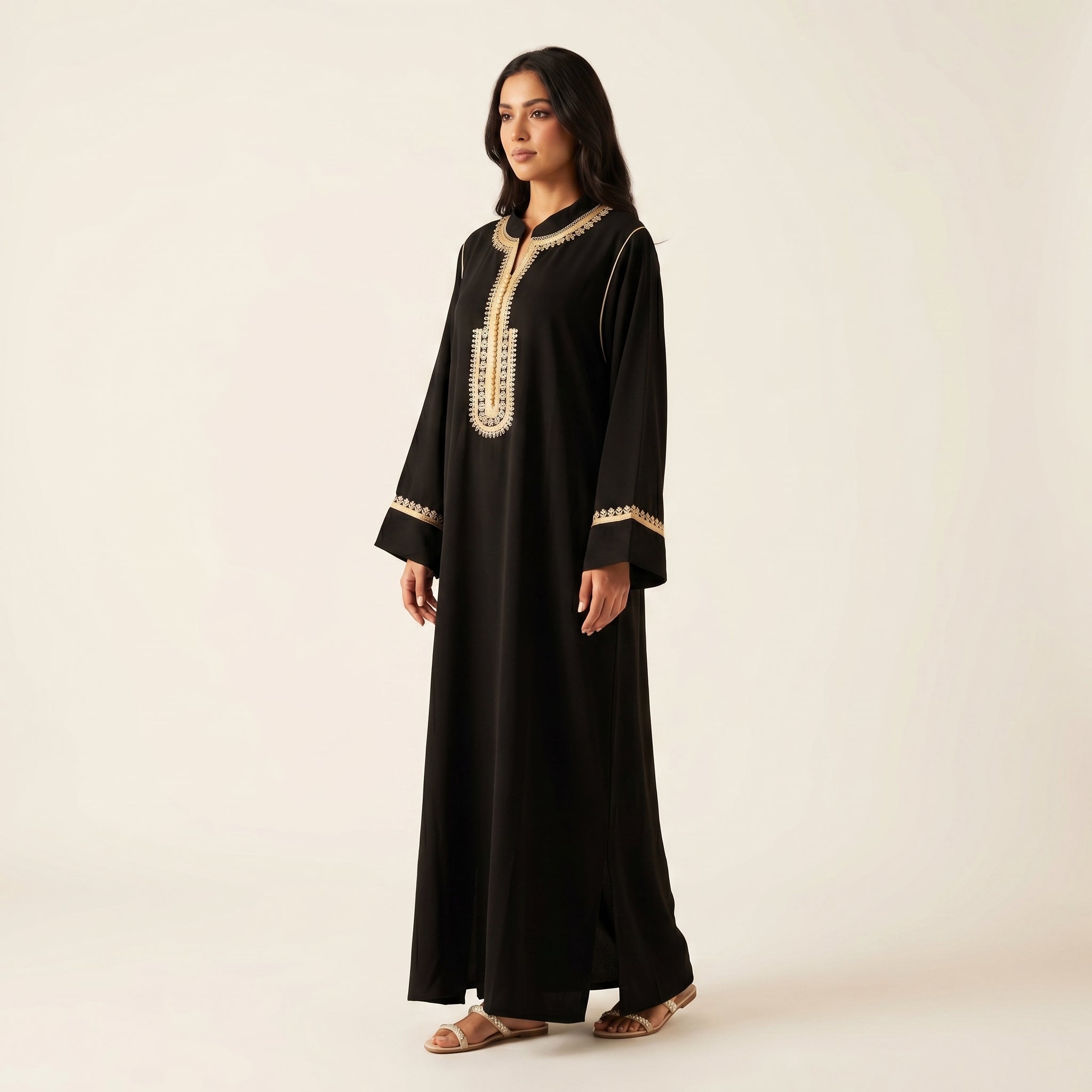 black caftan dress and gold Moroccan embroidered Blue Pants What Color elegant blouse Size:Custom