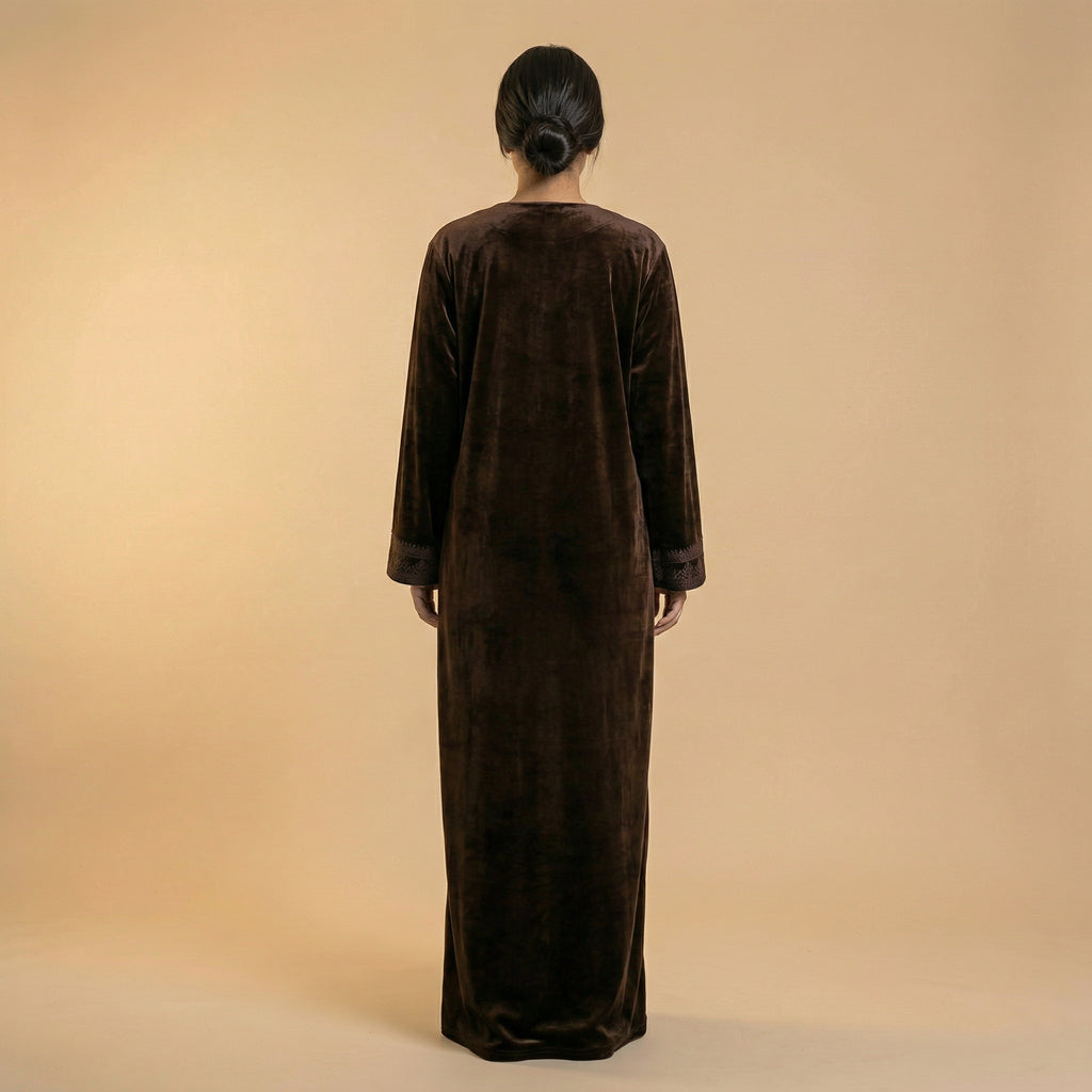 Caftan Marron en Velours Femme