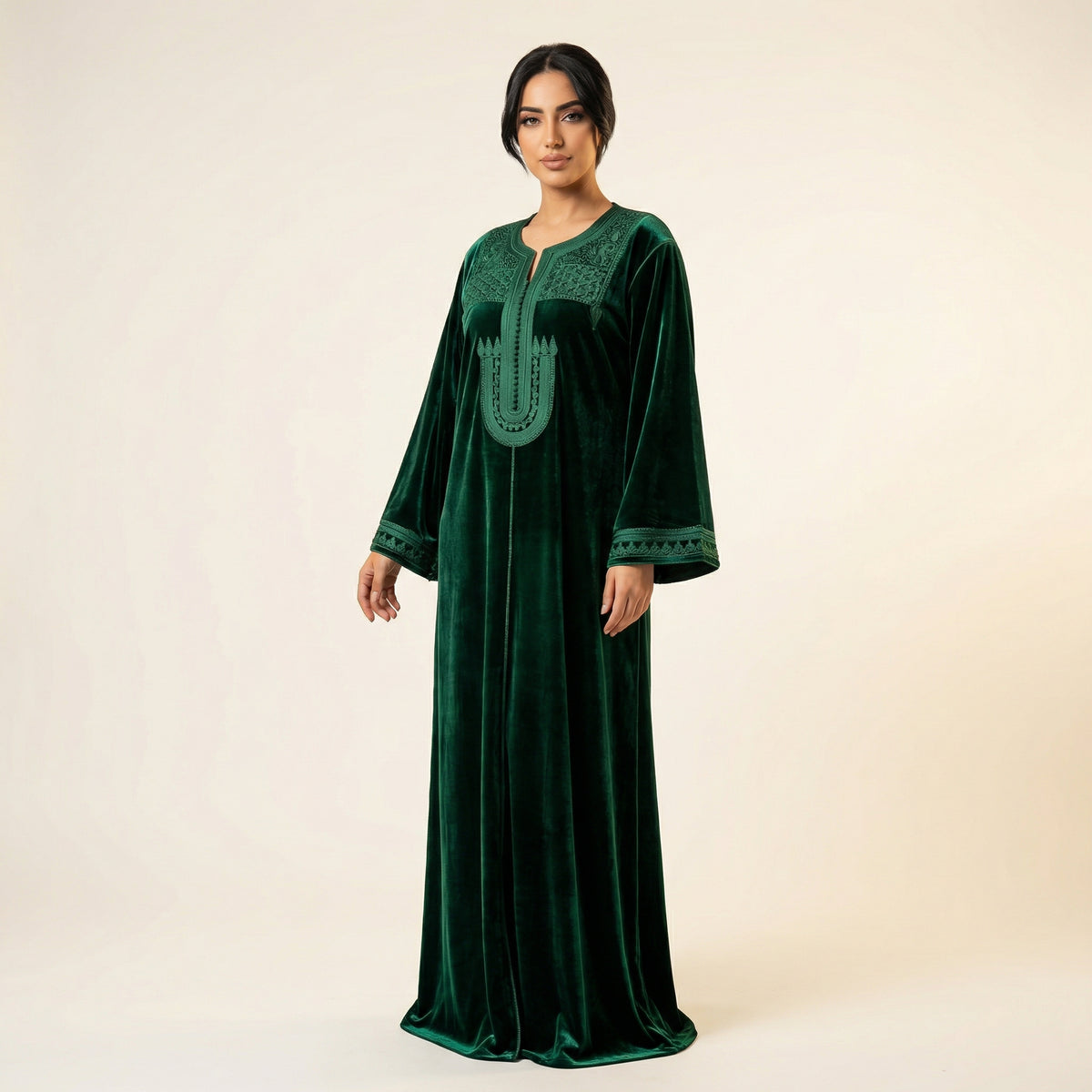 Caftan Long Plus Size Femme Phagun - Vert Ogivale Damassé Pour Été Et Plage