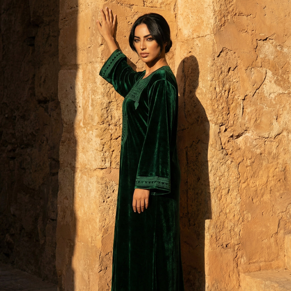 Caftan Vert en Velours Femme