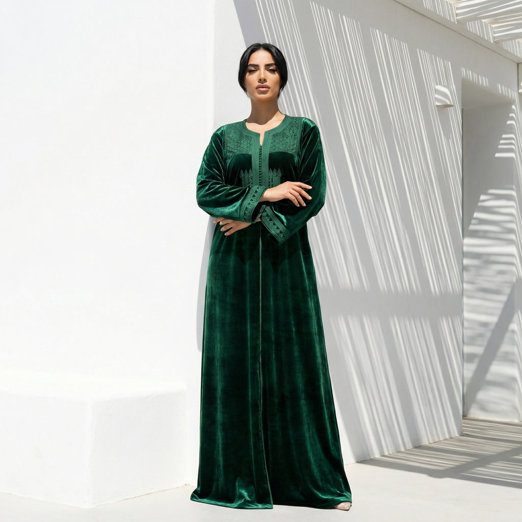 Caftan Vert en Velours Femme