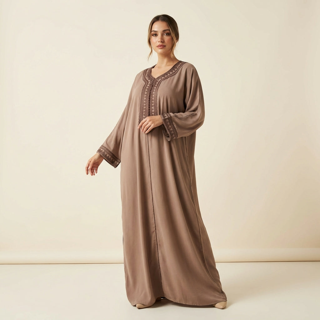 Gandoura Femme Brodée Taupe
