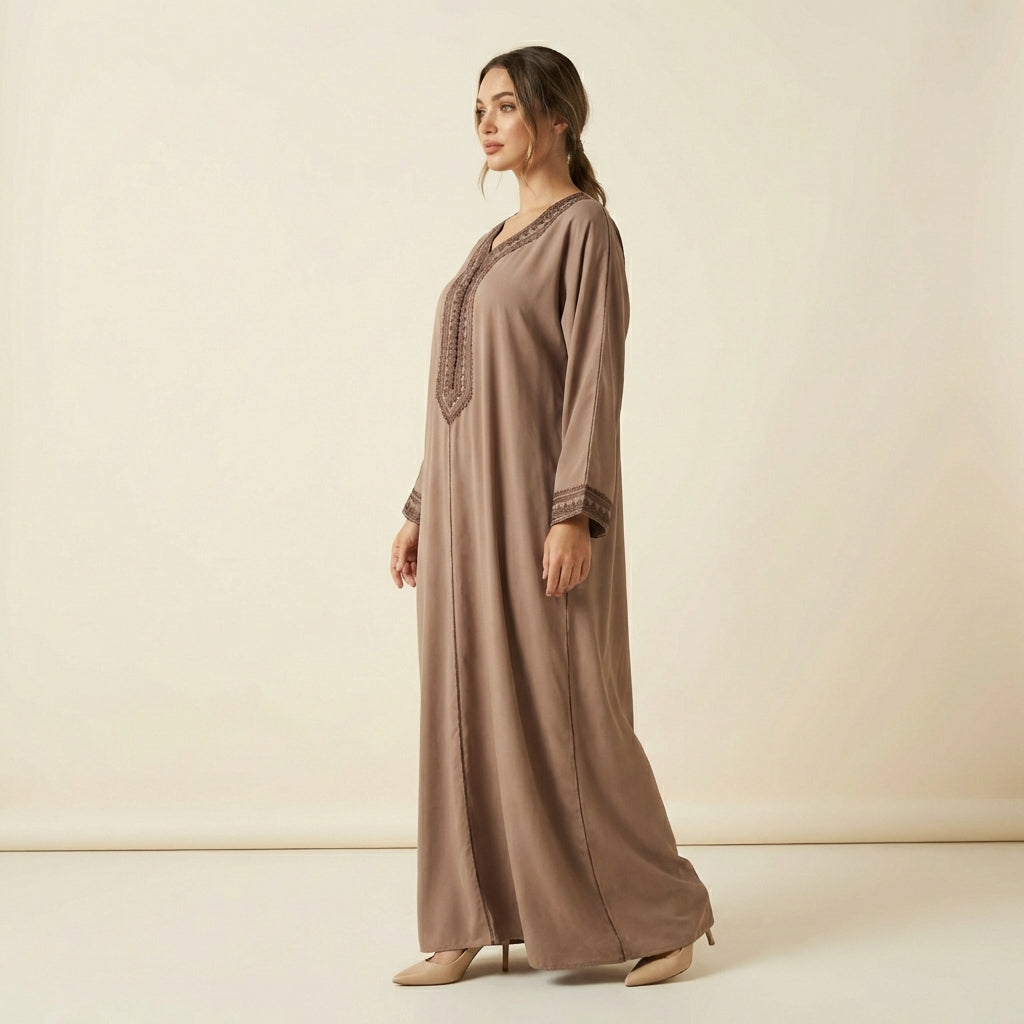 Gandoura Femme Brodée Taupe