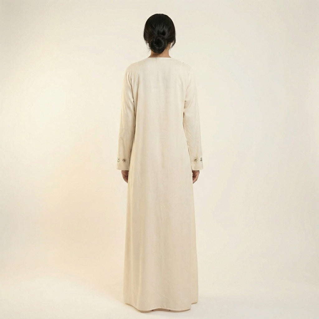 جلابية خليجية بيج فلورال كريستال