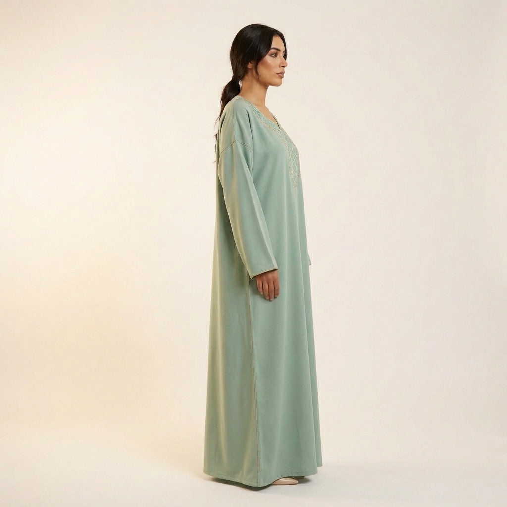 Gandoura Femme Brodée Verte Sauge