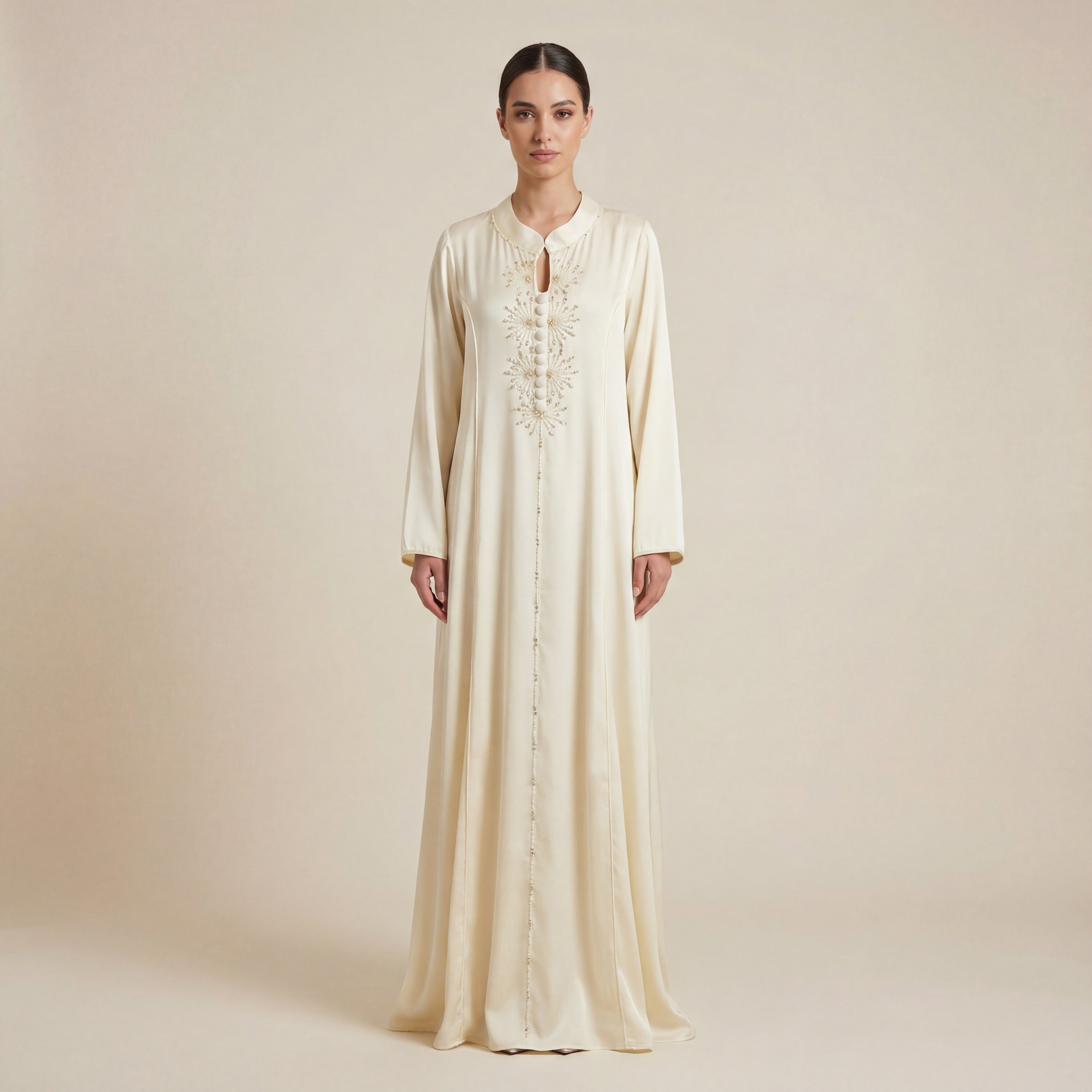 Abaya Perlée Beige