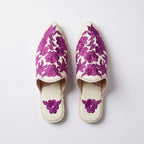 Babouche Ivoire Brodée Fleurs Violettes