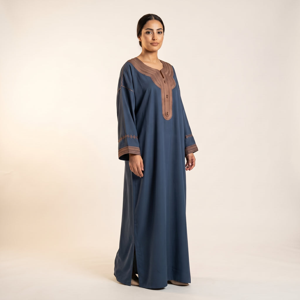 Caftan bleu marine sfifa marron
