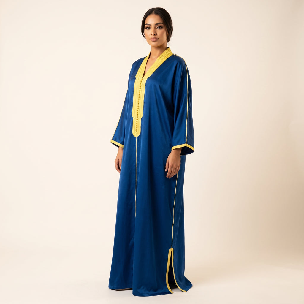 Caftan bleu roi sfifa jaune