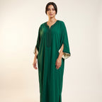 Caftan émeraude manches ouvertes crêpe coréen