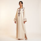 Caftan ivoire broderie losange bordeaux