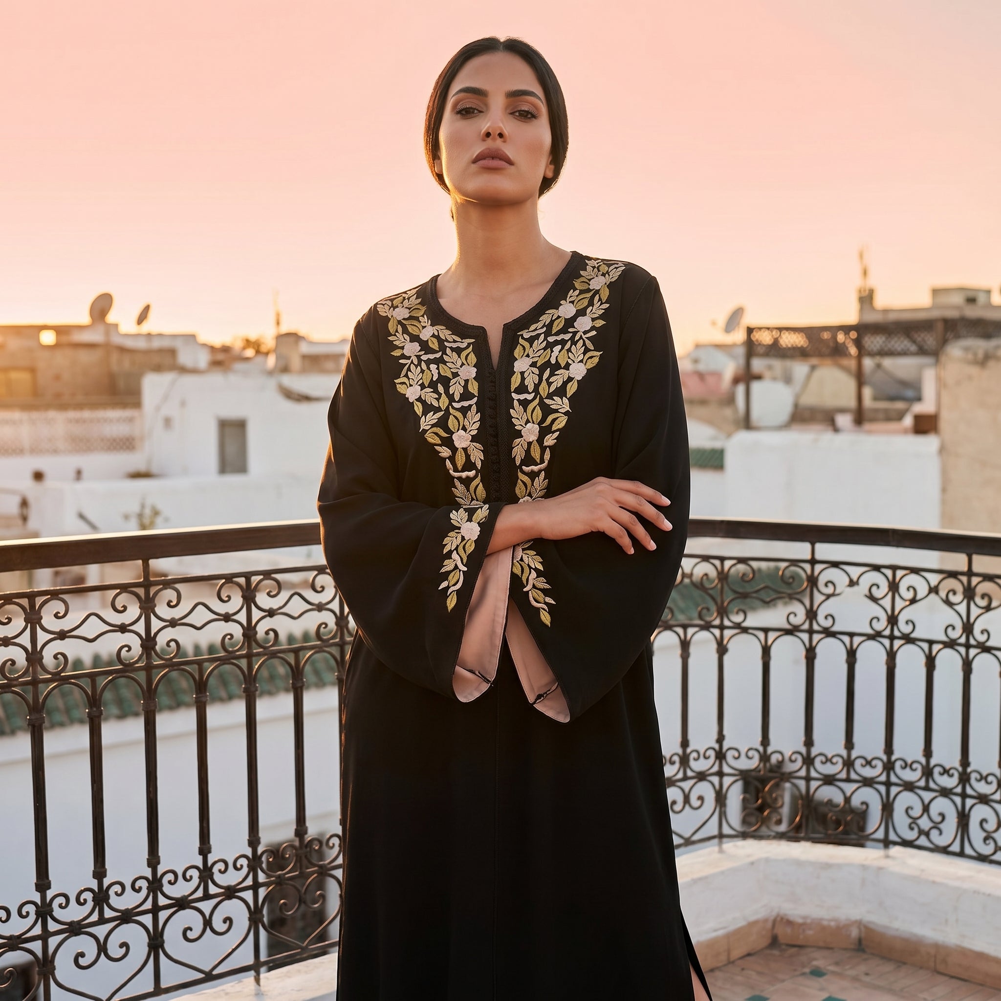 Black floral caftan