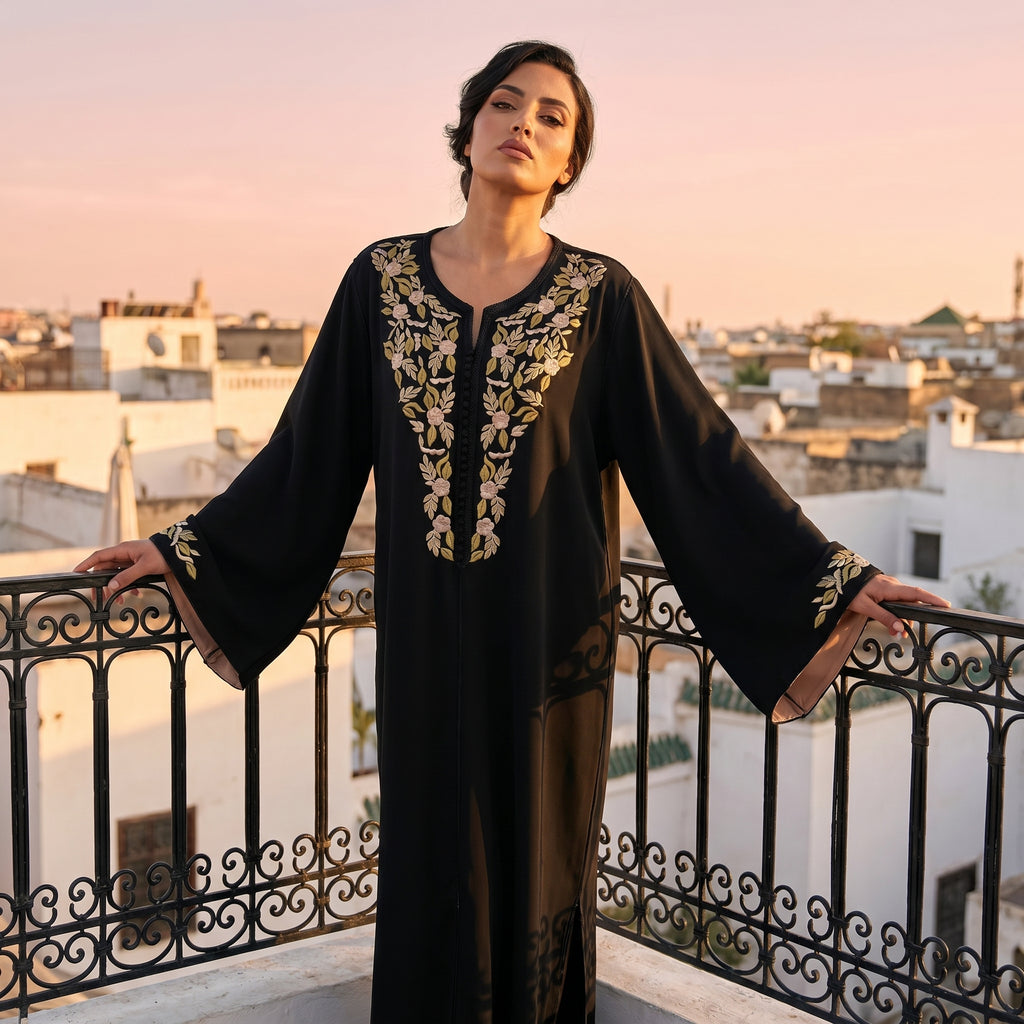 Black floral caftan