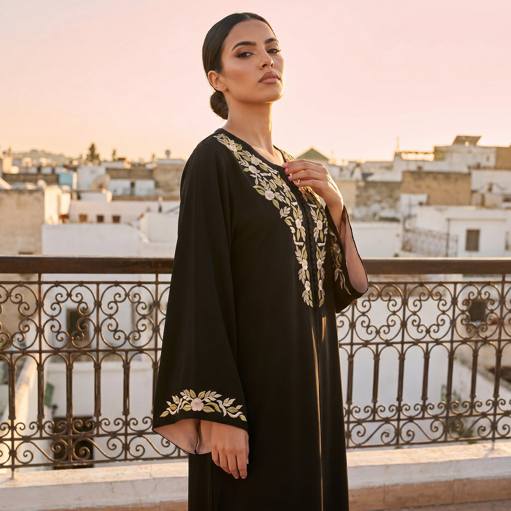 Black floral caftan
