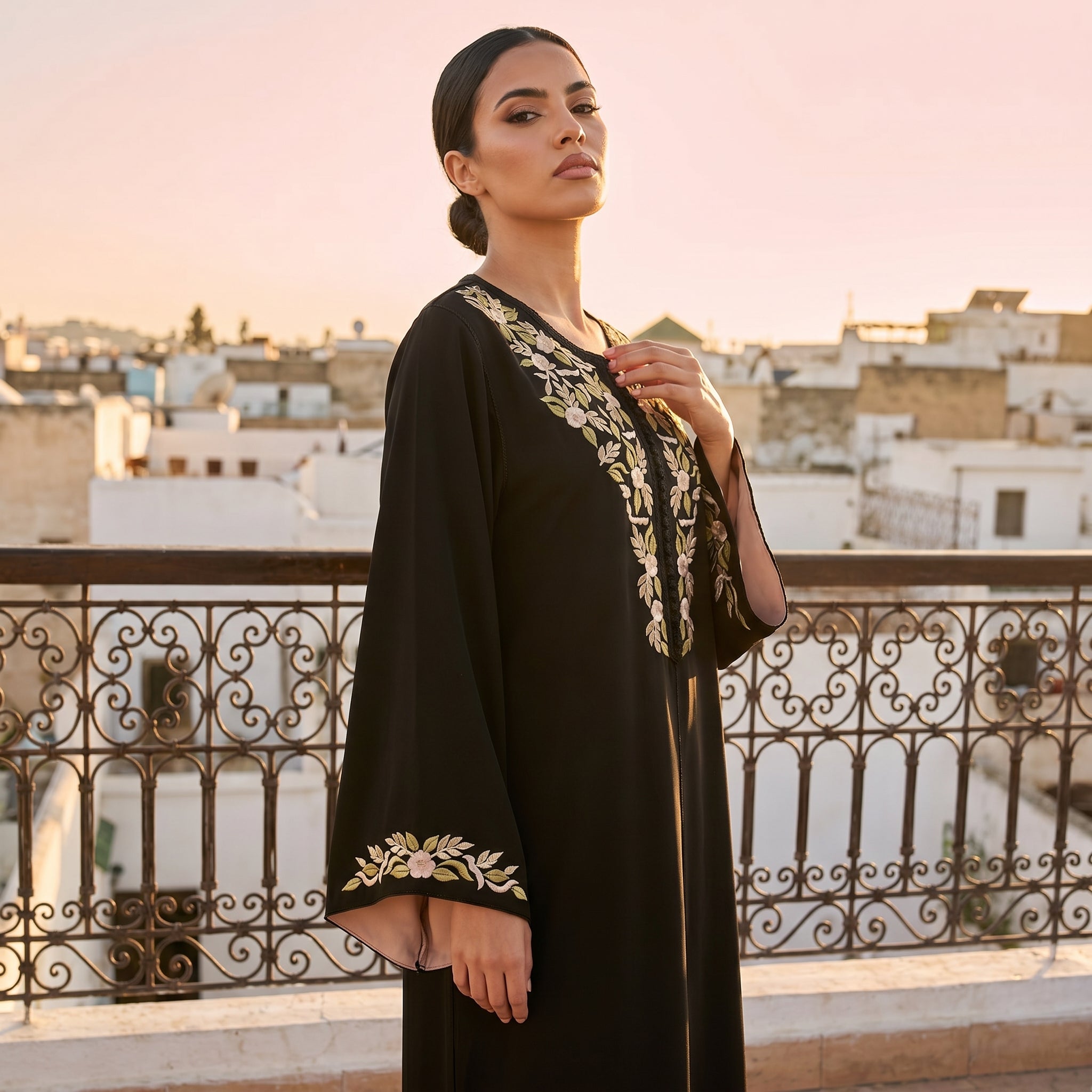 Black floral caftan