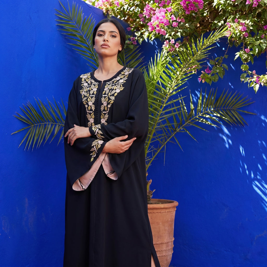 Black floral caftan