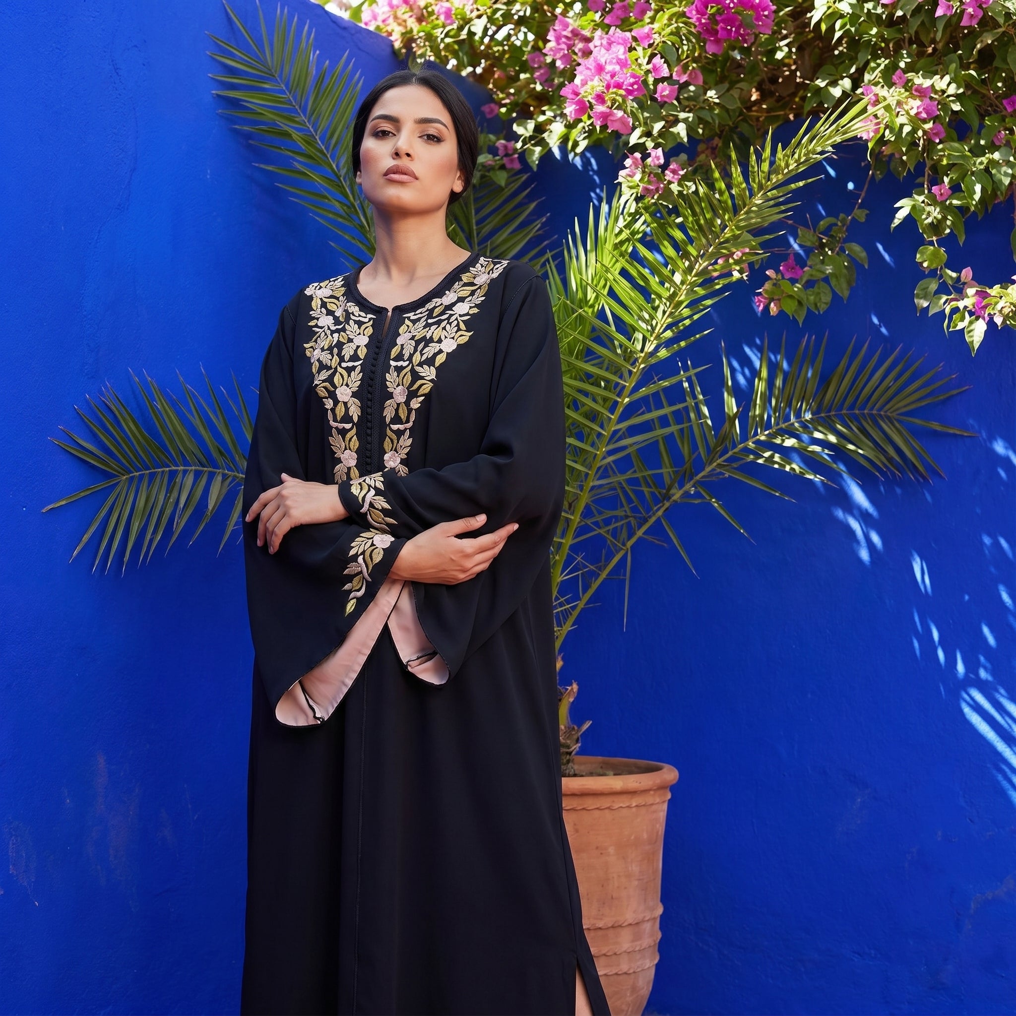 Black floral caftan