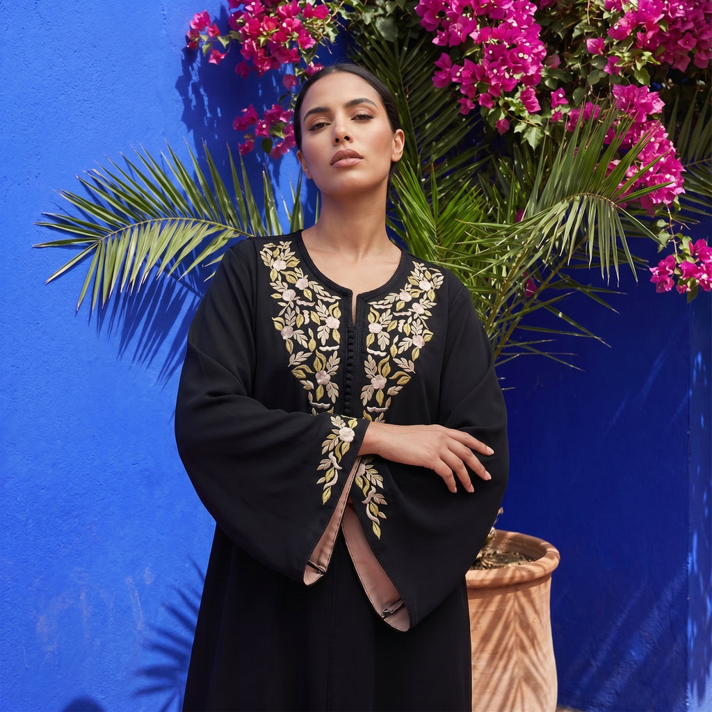 Black floral caftan
