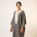 Caftan pied-de-poule noir sfifa ivoire