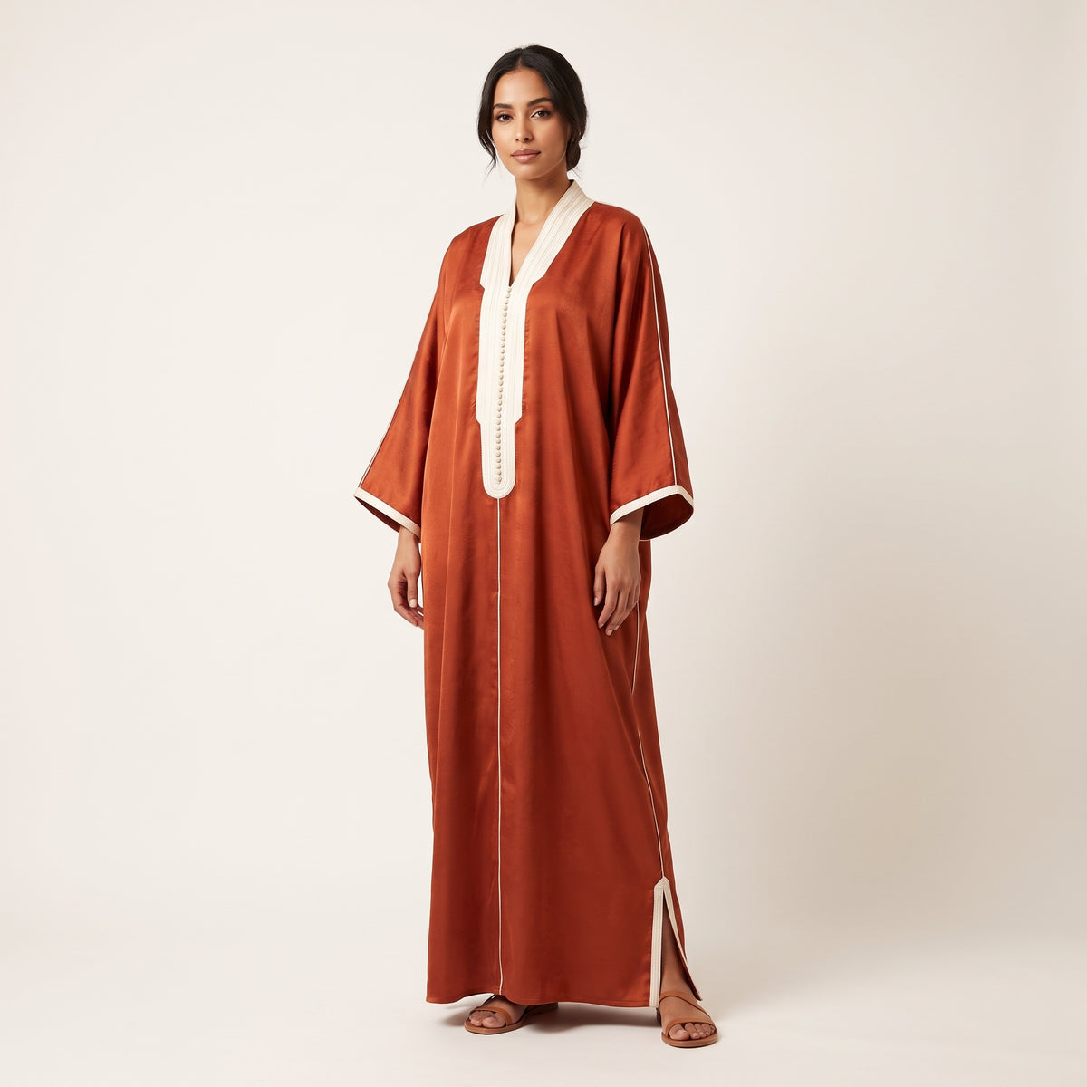 Caftan terracotta sfifa ivoire