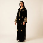 Caftan velours noir Ntaâ broderies floraux au fil dorée