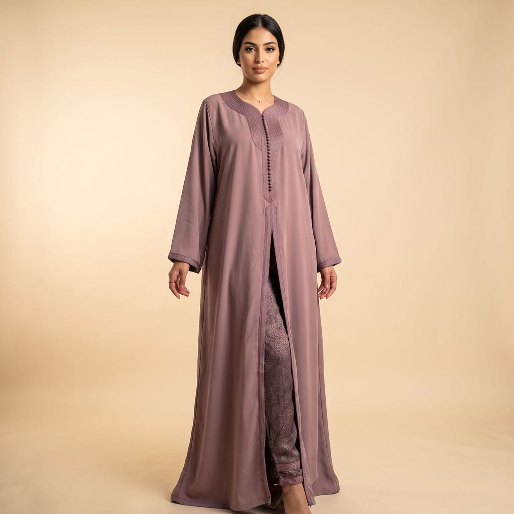 caftan vieux rose avec pantalon crêpe vu en entier
