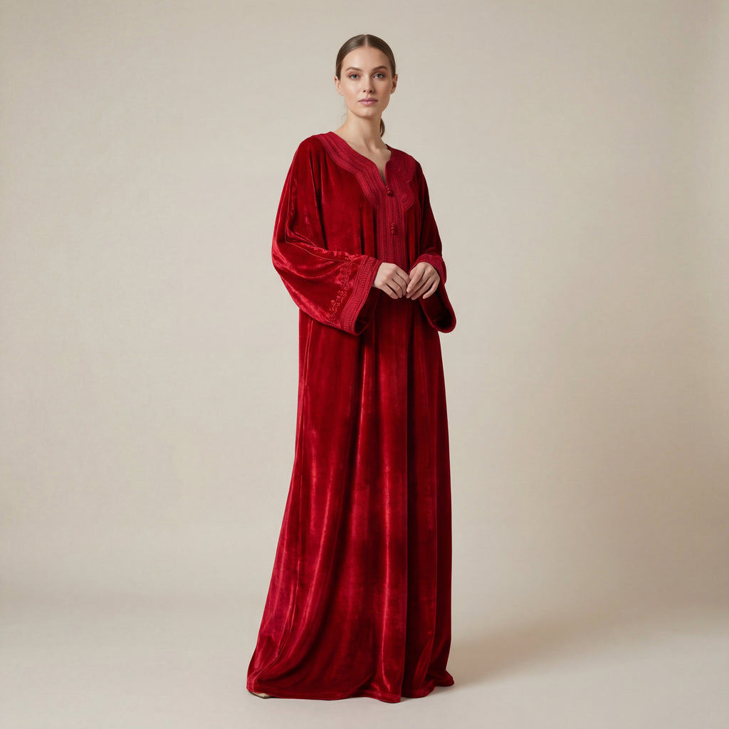 Caftan Rouge en Velours Soyeux
