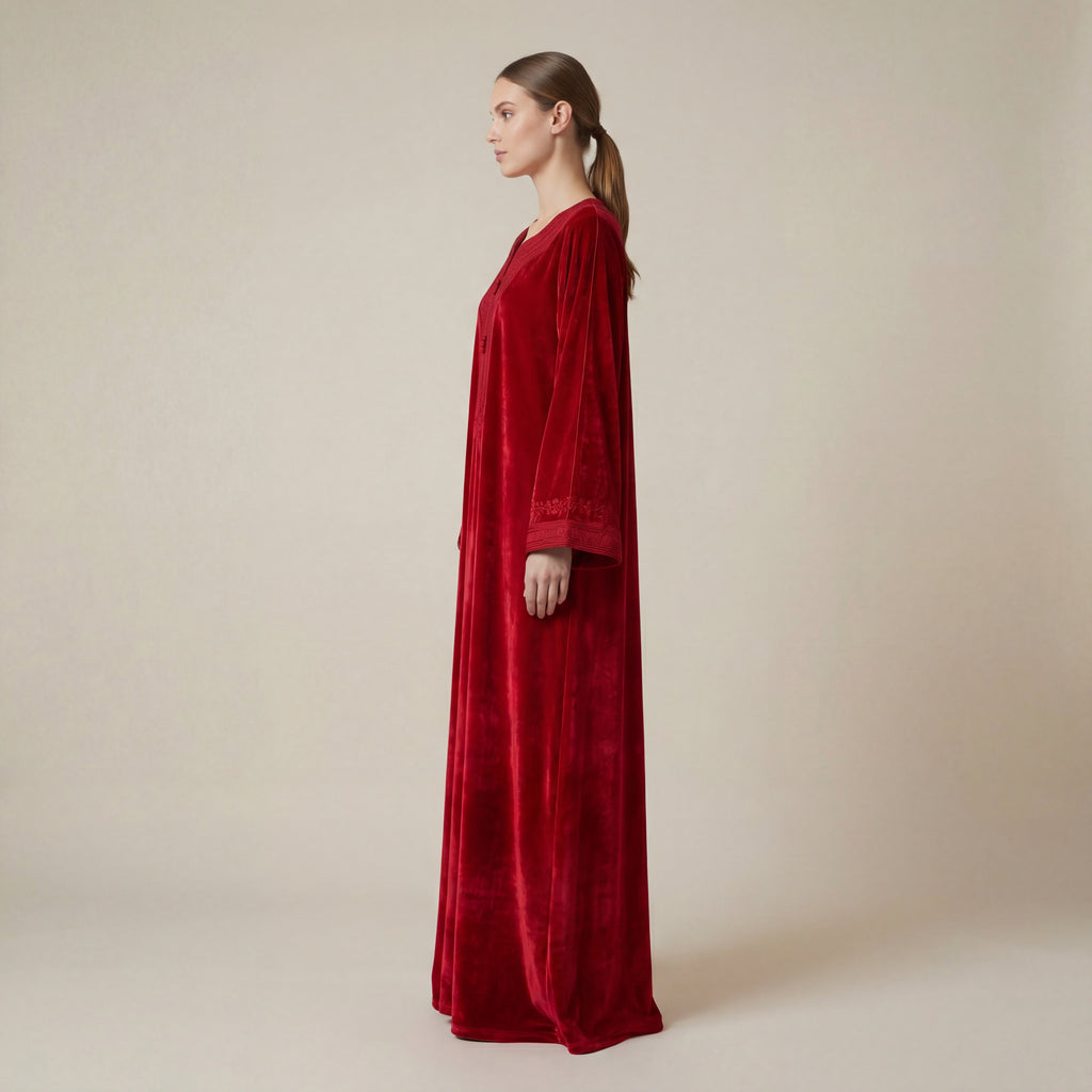 Caftan Rouge en Velours Soyeux