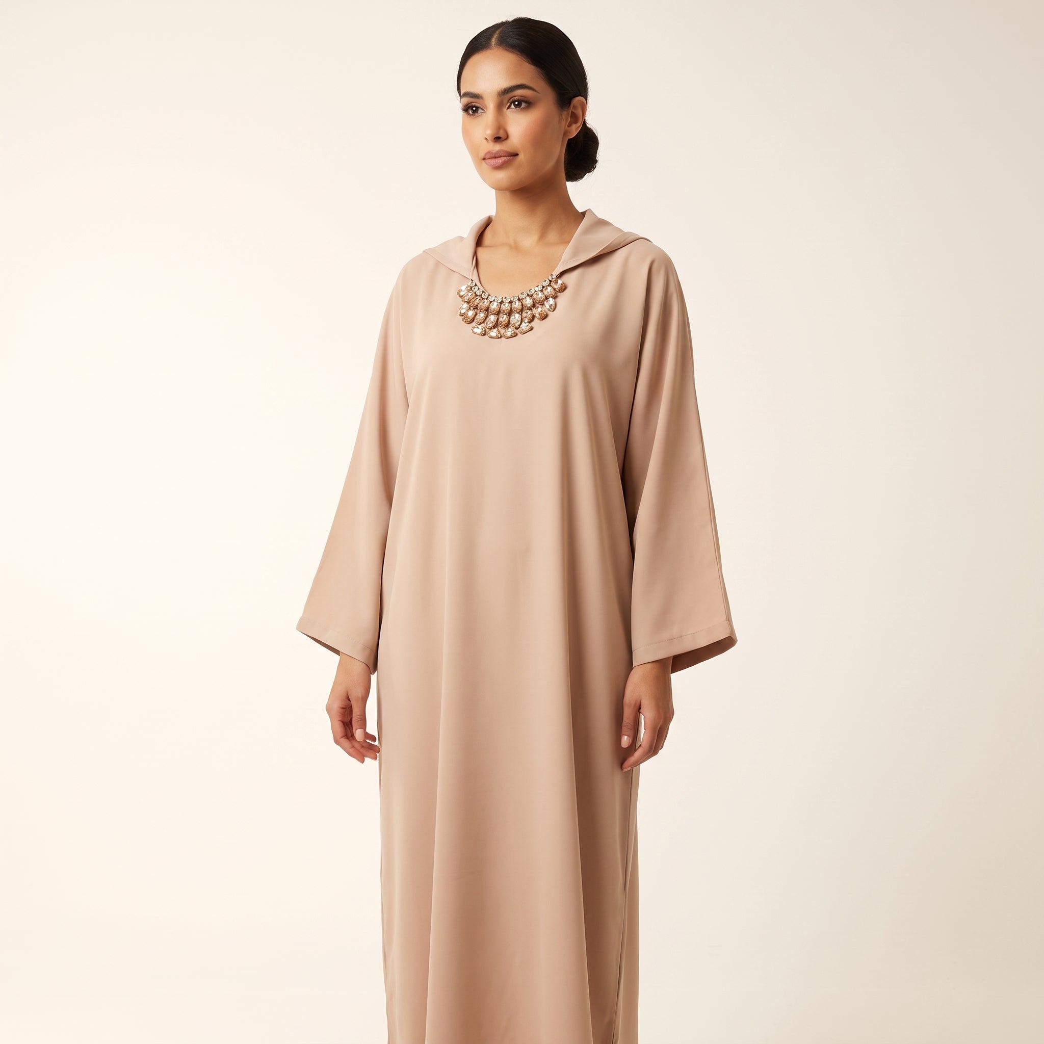 Djellaba Beige Bijoux Col