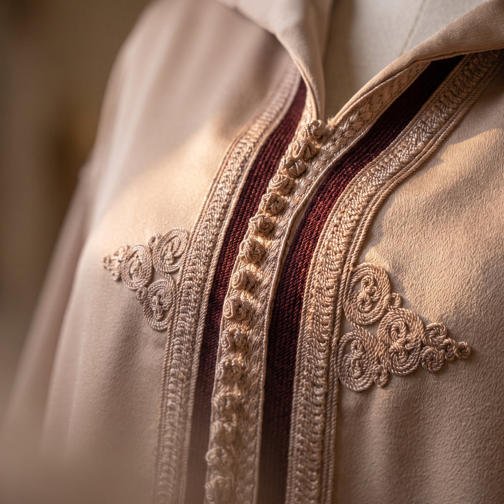 Djellaba taupe capuche doublure bordeaux