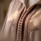 Djellaba taupe capuche doublure bordeaux