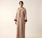 Djellaba taupe capuche doublure bordeaux
