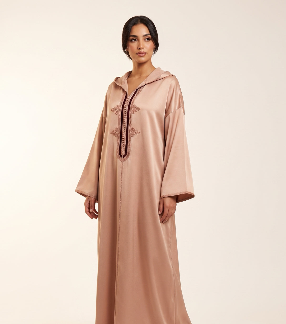 Djellaba taupe capuche doublure bordeaux