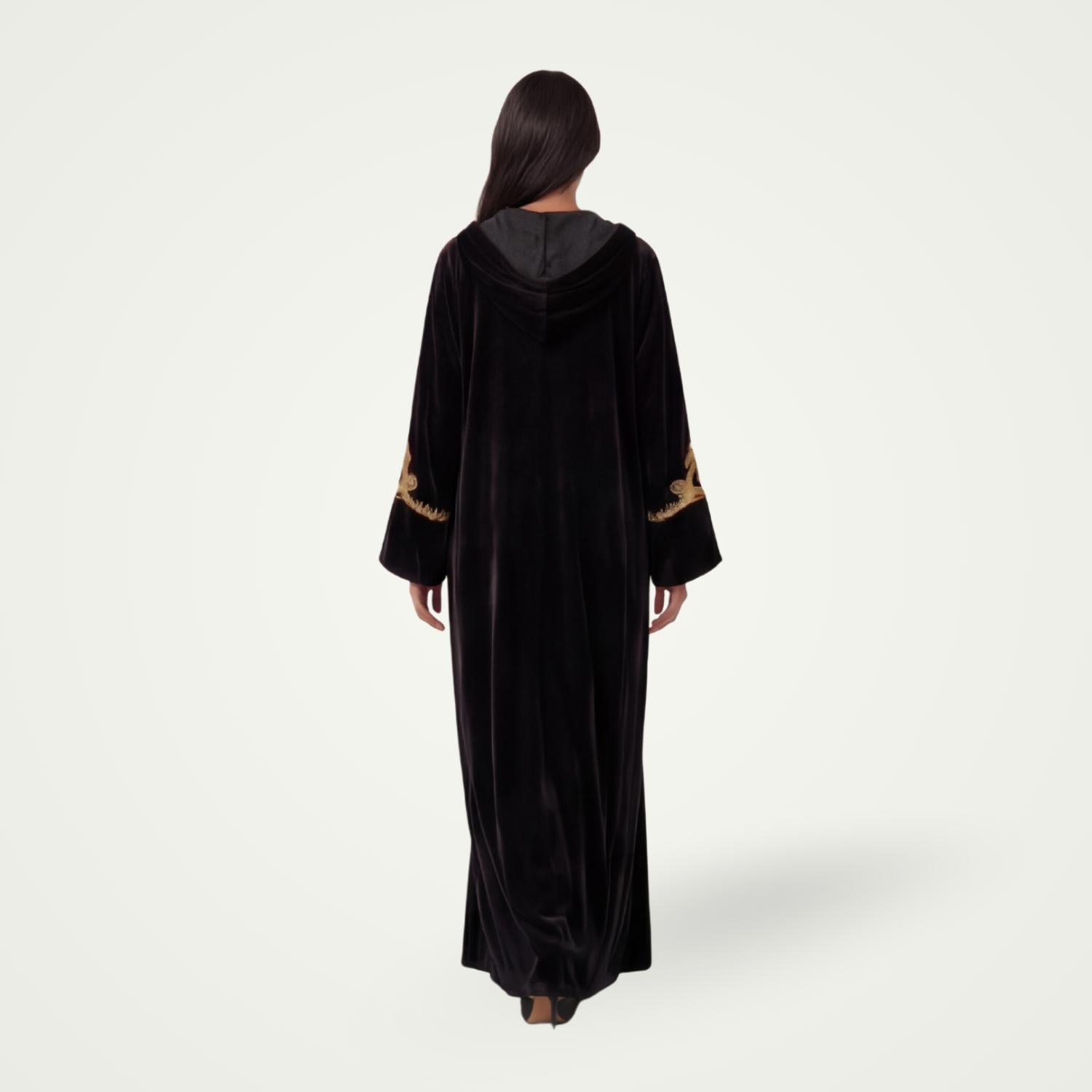 Djellaba Velours Noir broderie dorée