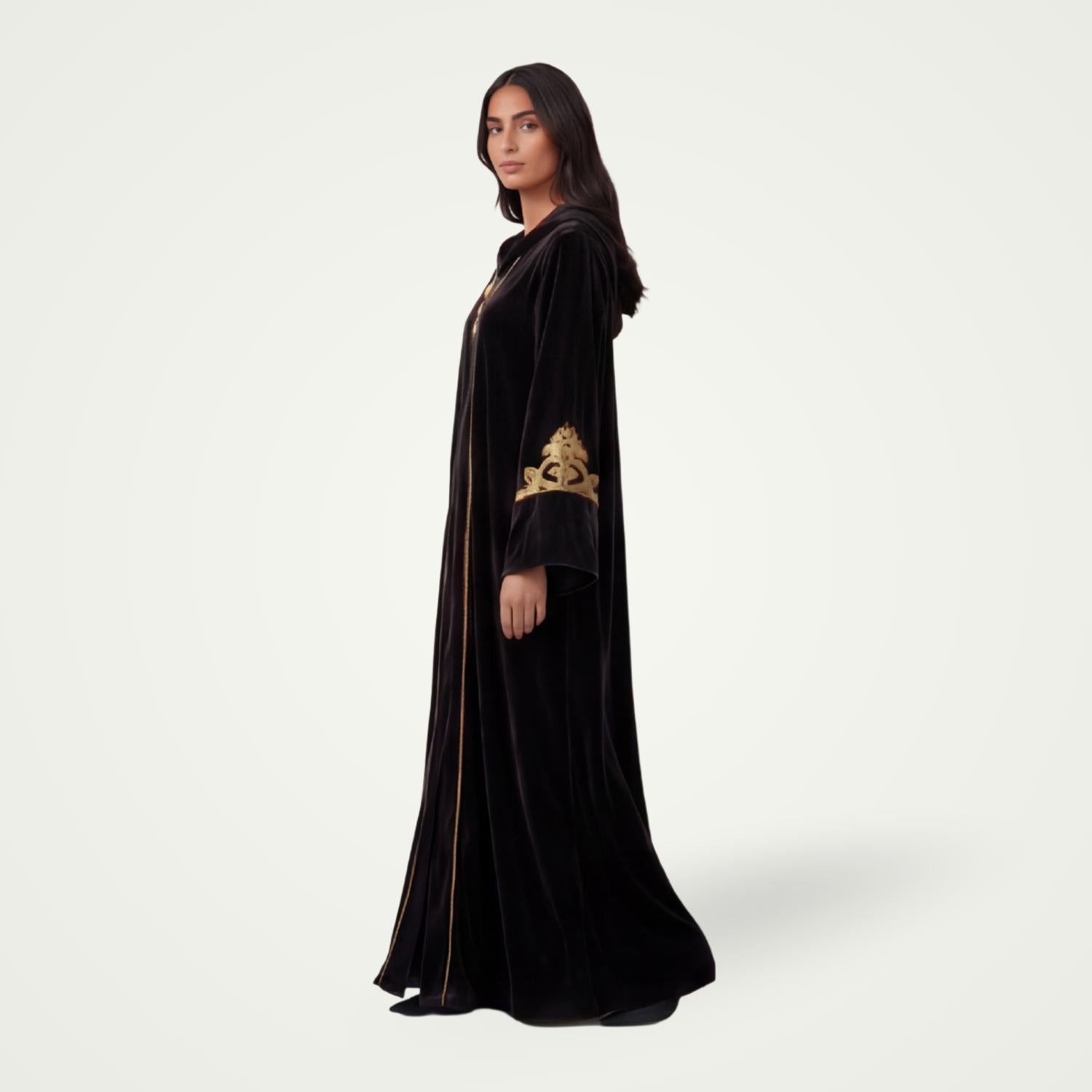 Djellaba Velours Noir broderie dorée