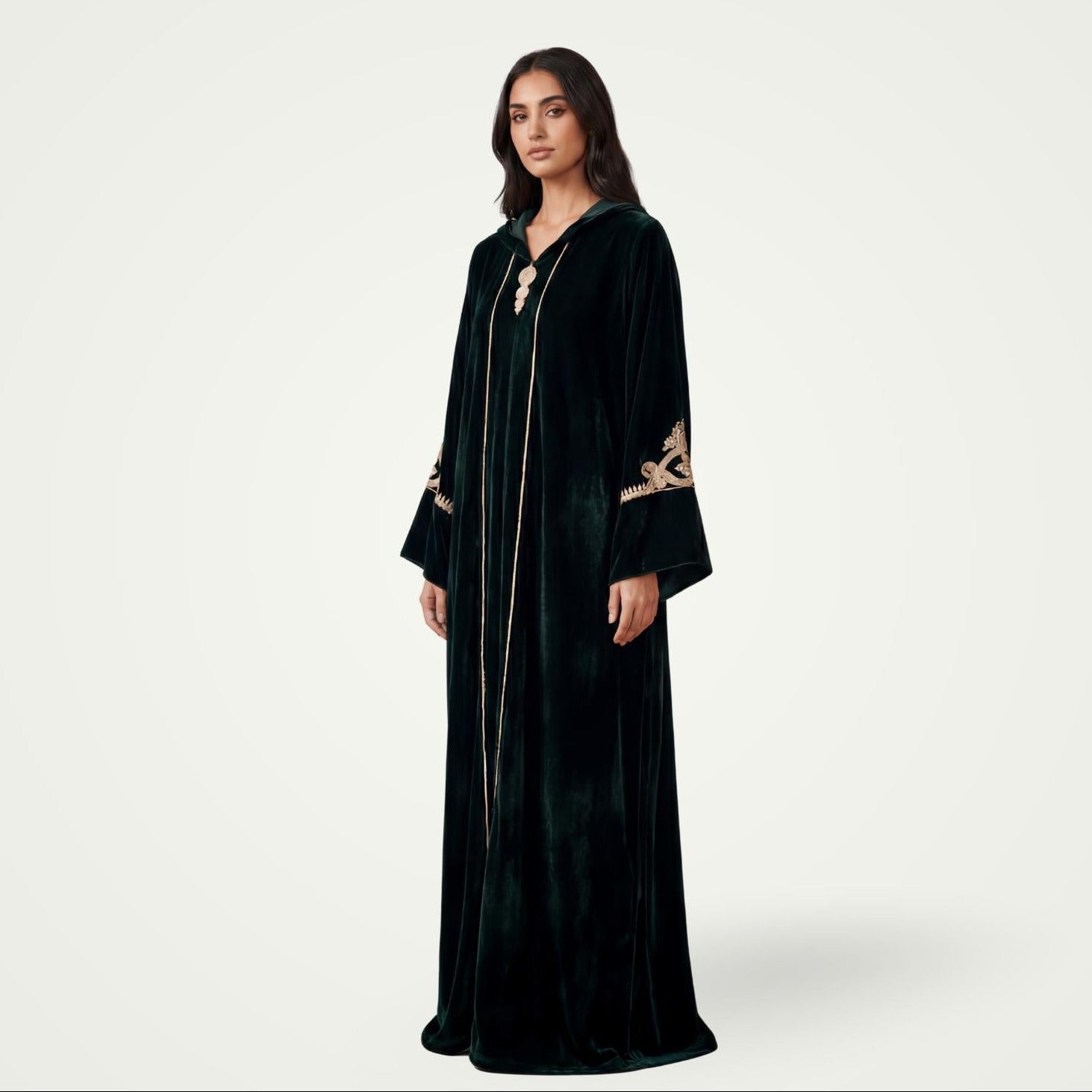 djellaba femme velours vert tenue marocaine moderne
