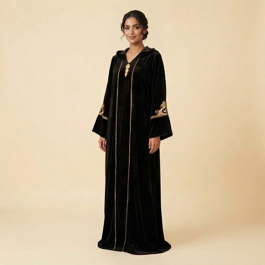 Djellaba Velours Noir broderie dorée