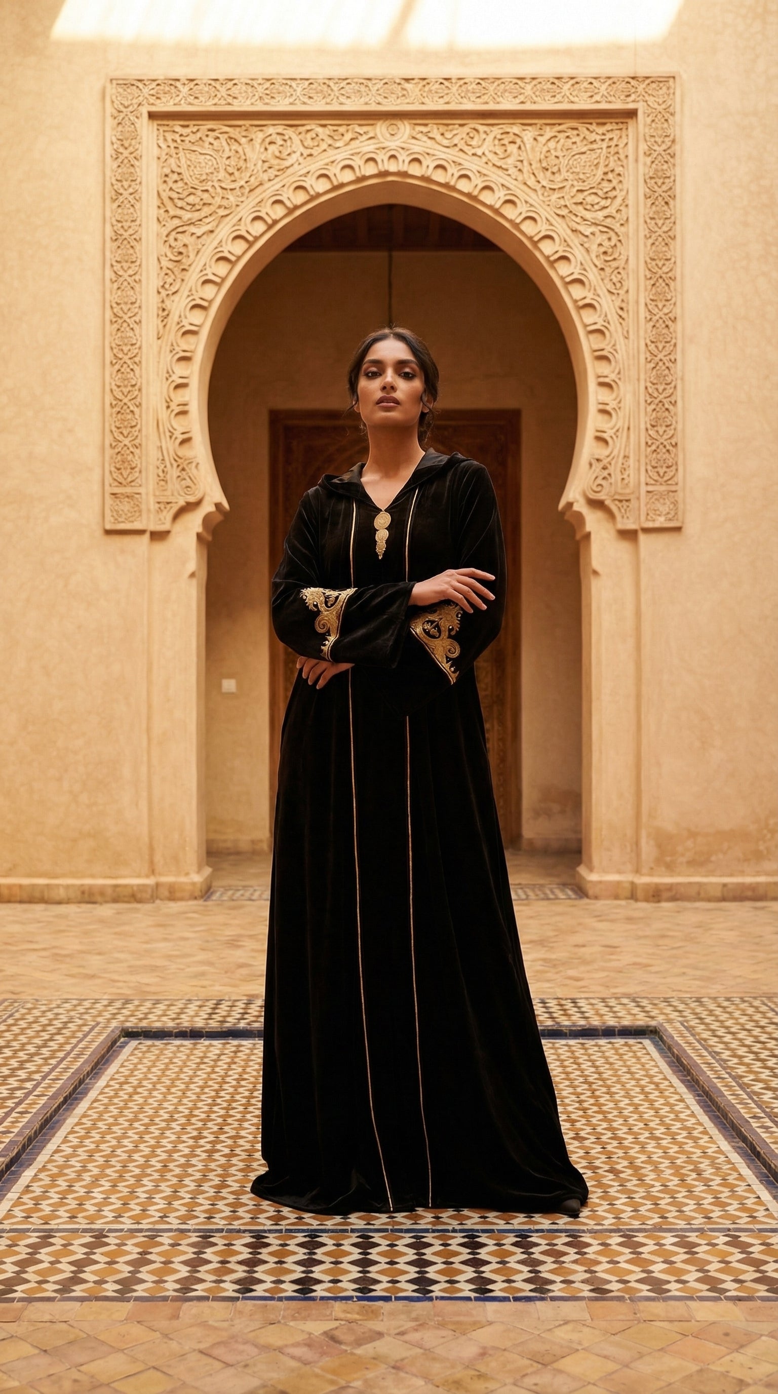 Djellaba Velours Noir broderie dorée