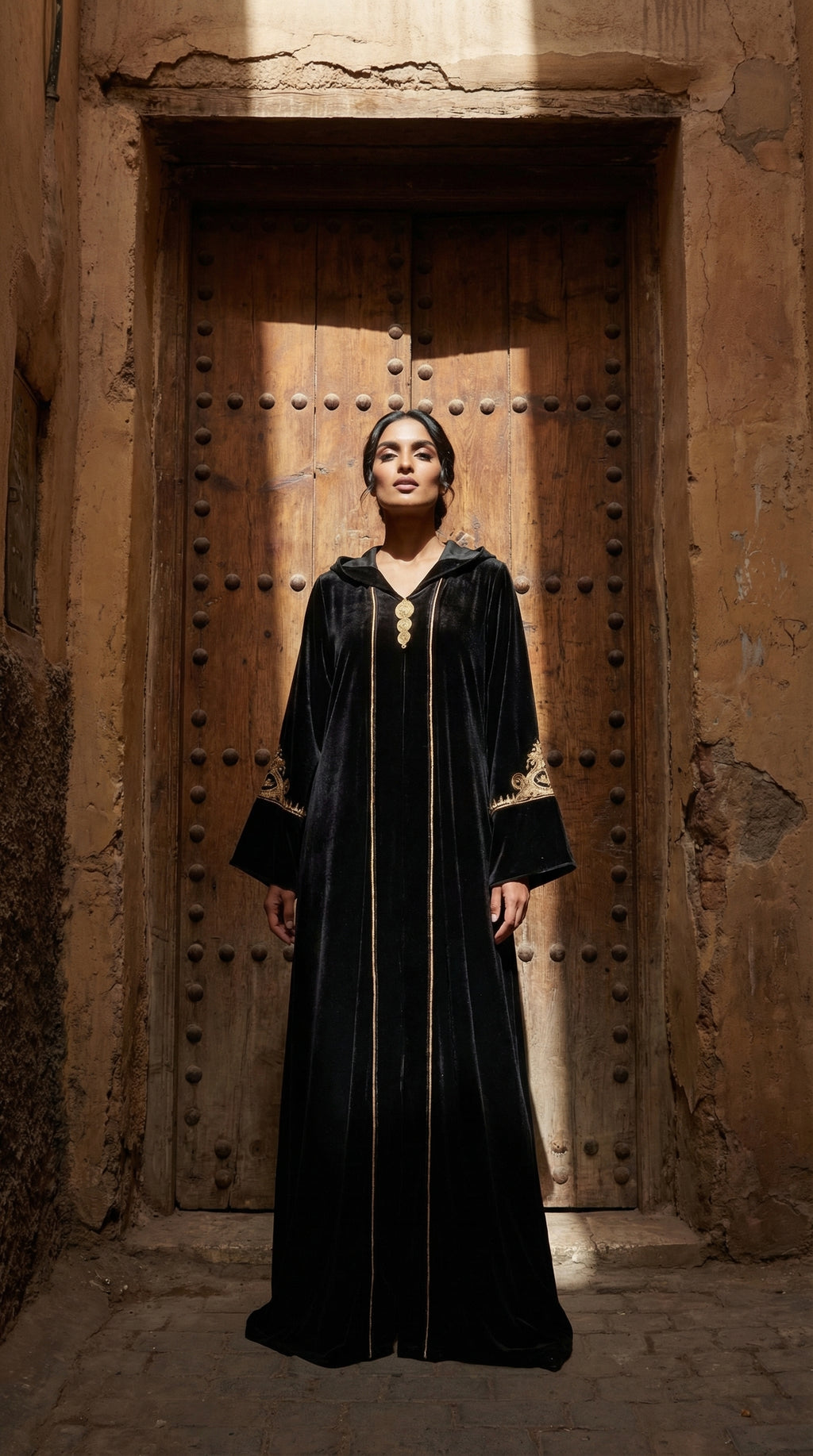 Djellaba Velours Noir broderie dorée