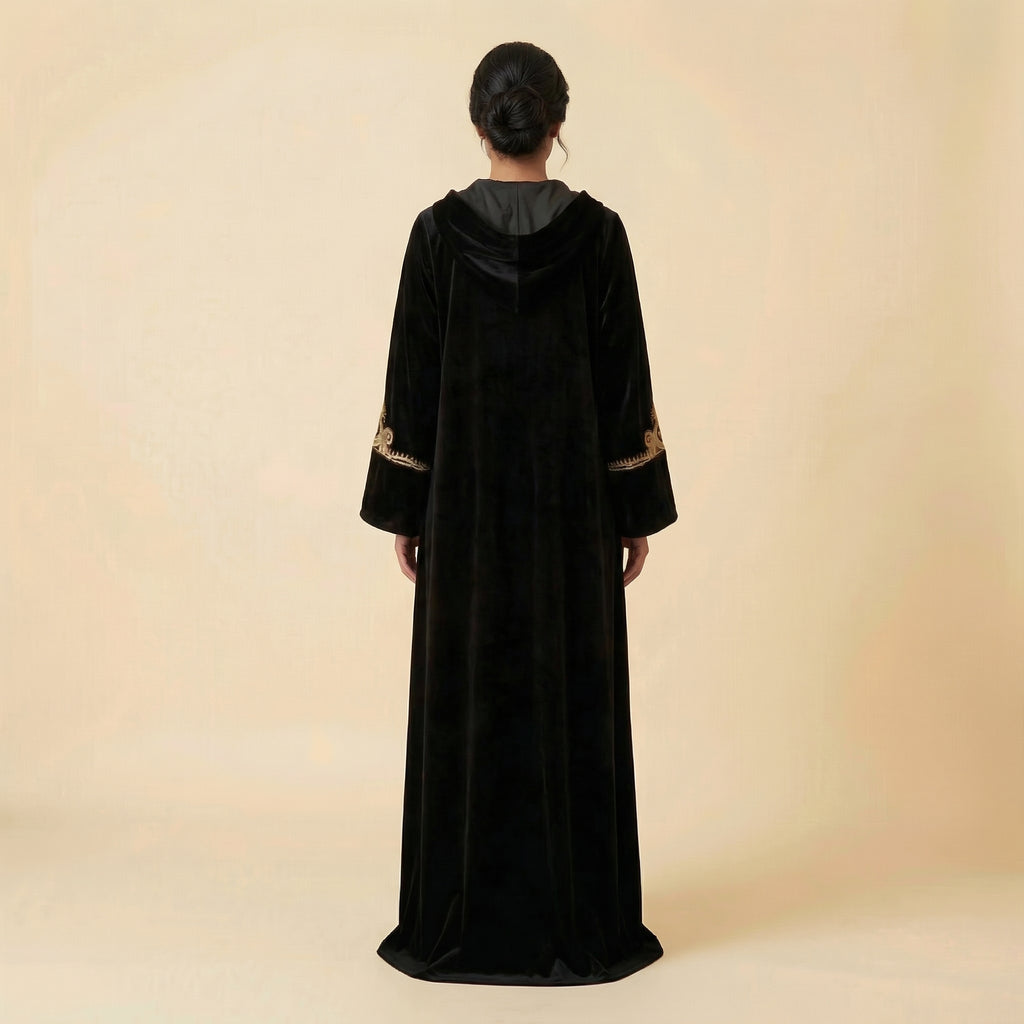 Djellaba Velours Noir broderie dorée
