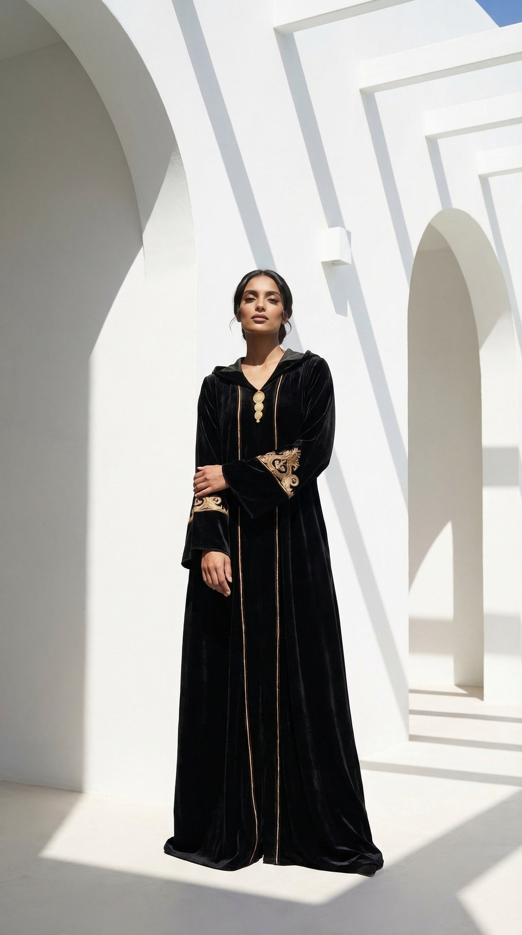 Djellaba Velours Noir broderie dorée