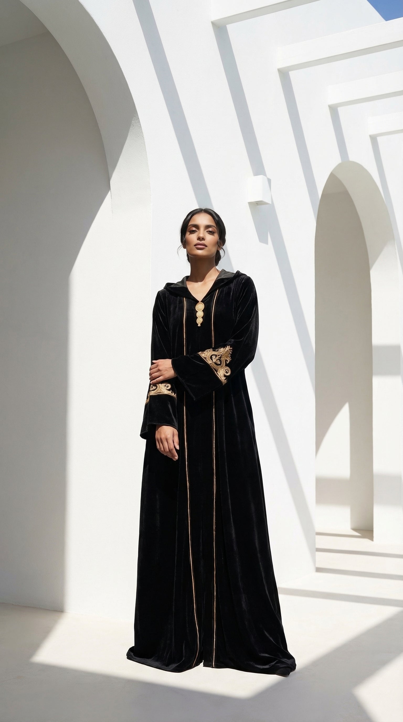 Djellaba Velours Noir broderie dorée