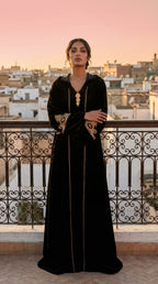 Djellaba Velours Noir broderie dorée