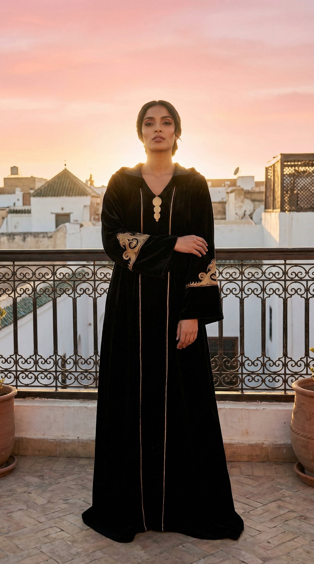 Djellaba Velours Noir broderie dorée