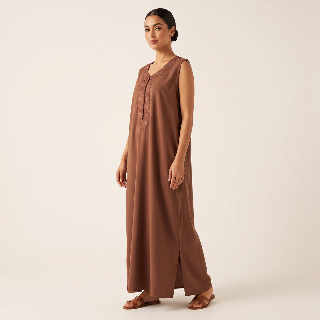 Ensemble kimono noir et robe camel terracotta