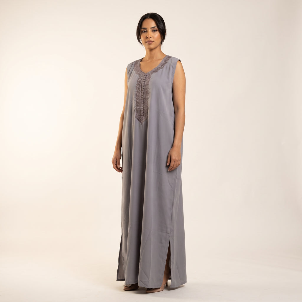 Ensemble kimono noir et robe grise