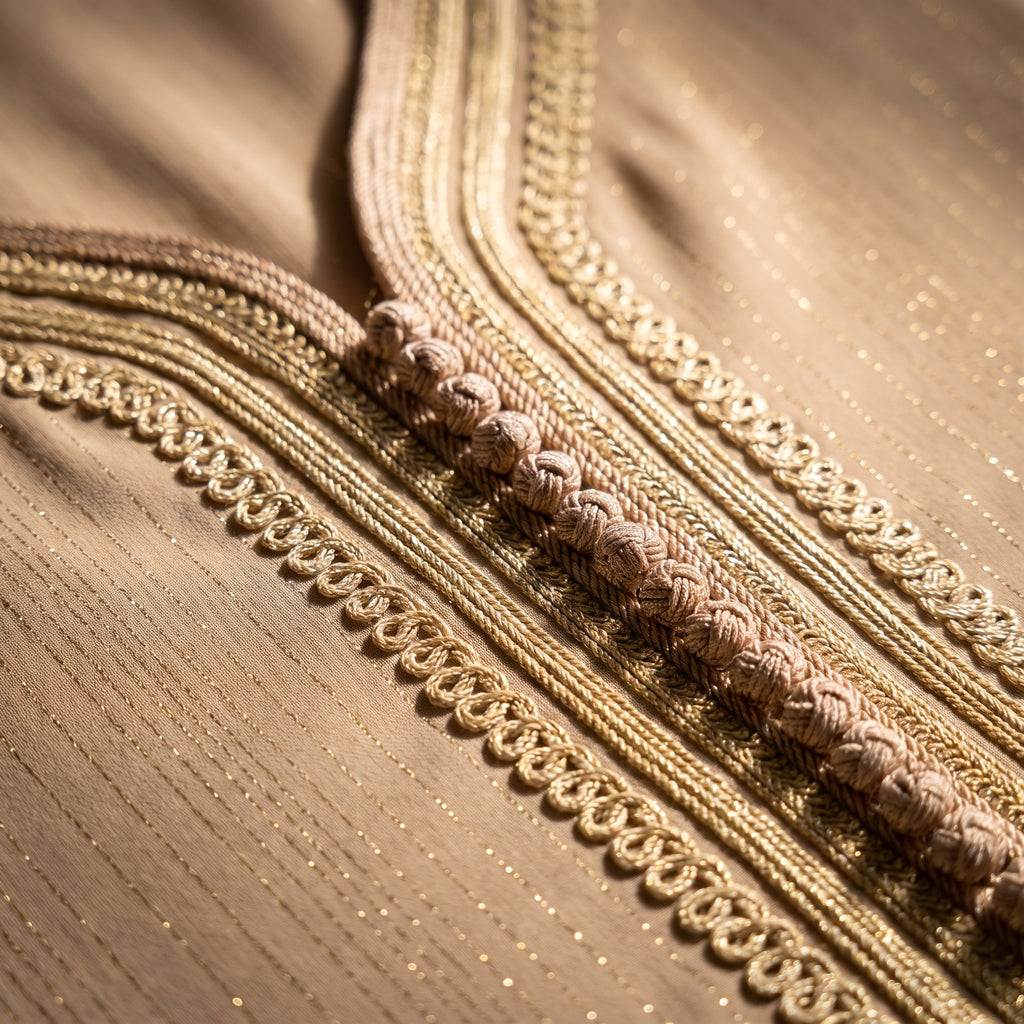 Caftan beige strié fil doré
