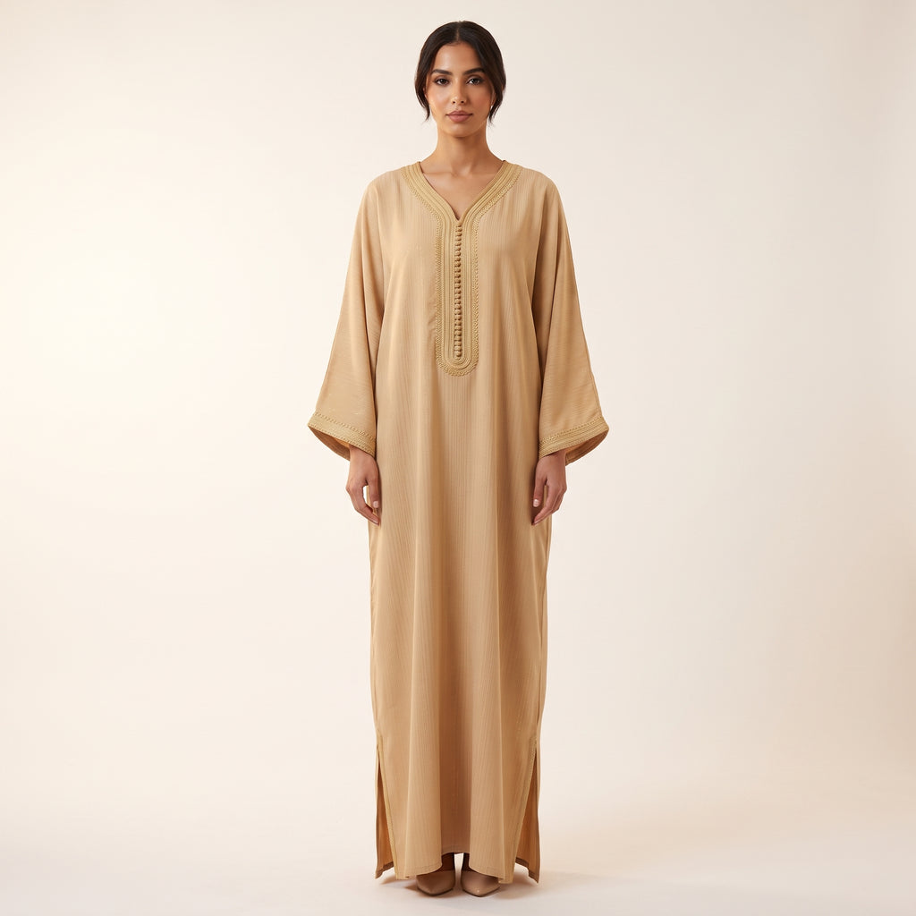 Caftan beige strié fil doré