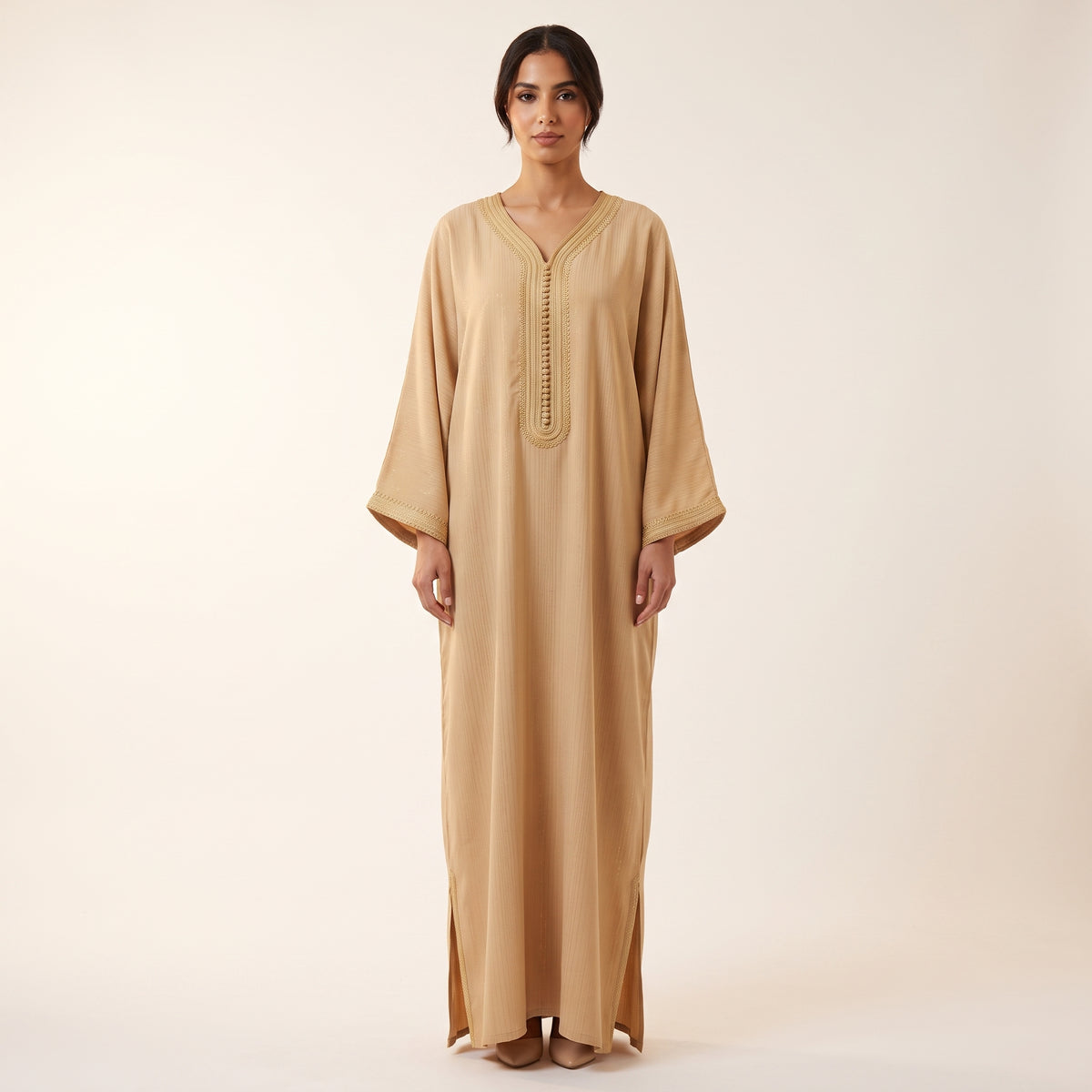 Caftan beige strié fil doré