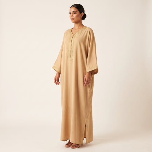 Caftan beige strié fil doré